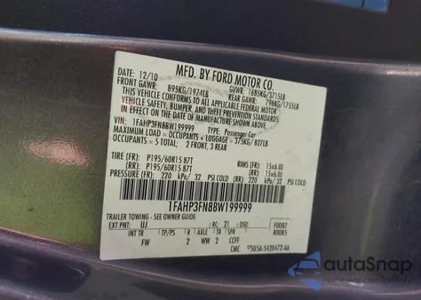 2011 Ford Focus Se из США, поврежденный, VIN 1FAHP3FN8BW199999